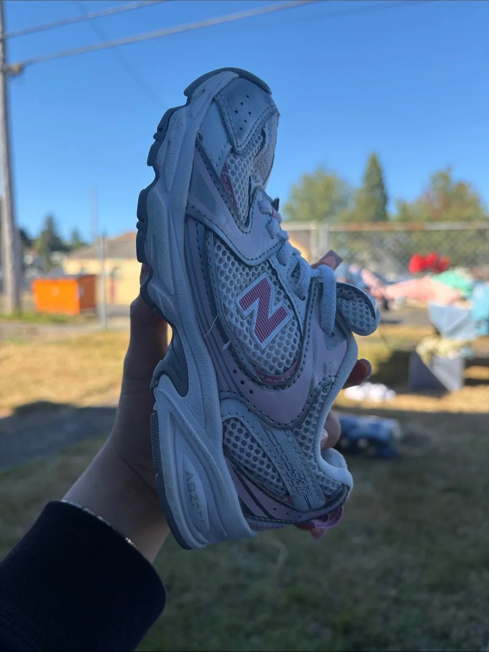 New Balance Girls White and Pink Athletic Sneakers